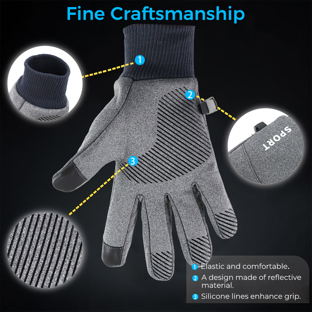 ZIBUYU Grey Cycling Gloves, Warm Winter Gloves, Water-Repellent, Touchscreen Gloves, Windproof Running Gloves, Non-Slip for Men and Women, for Running, Cycling, Climbing, etc