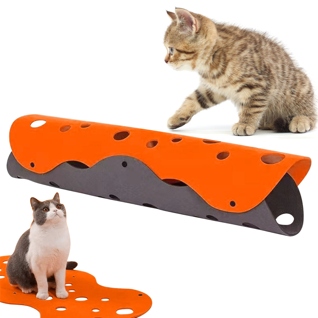 Qpets Felt Cat Tunnel Cat Toy Set of 2 Pieces Assemble Porous Felt Cat Tunnel Dual Color Cut Out Felt Cat Play Hide Cave, 90x 22cm Per One