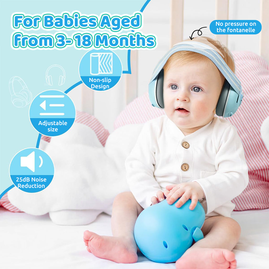 SNOWIE SOFT Adjustable Baby Ear Muff Noise Reduction Headphone 2 in 1 Noise Cancelling Ear Muffs with Interchangeable Headbands Flight Sleep Travel Baby Ear Muffs for Babies Toddlers 6-48 Months