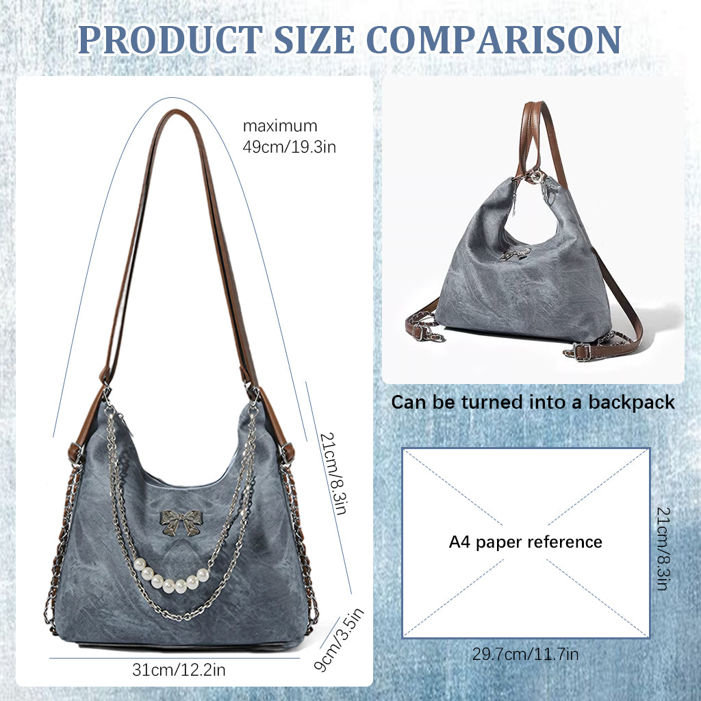 PALAY Shoulder Bag for Women Chic Women PU Hobo Bag Tote Bag Chain Shoulder Bag Convertible 2 in 1 Shoulder Bag Backpack Fashion Casual Hobo Bag