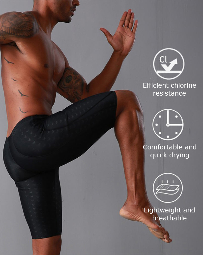 Proberos Men's Swimming Trunks - Quick Dry, Stretchy Polyester with Compression Fit, Close-Fit Swim Shorts for Training, Beach & Pool (3XL, Black)