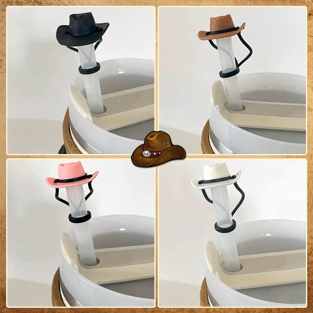 HASTHIP Cowboy Hat Straw Caps 4-Color Creative  Cowboy Hat Straw Caps for  Stanley 30&40 Oz Cups Cartoon Silicone Straw Covers Universal 10mm Straw Covers for Glass Straws, Stainless Steel Straws