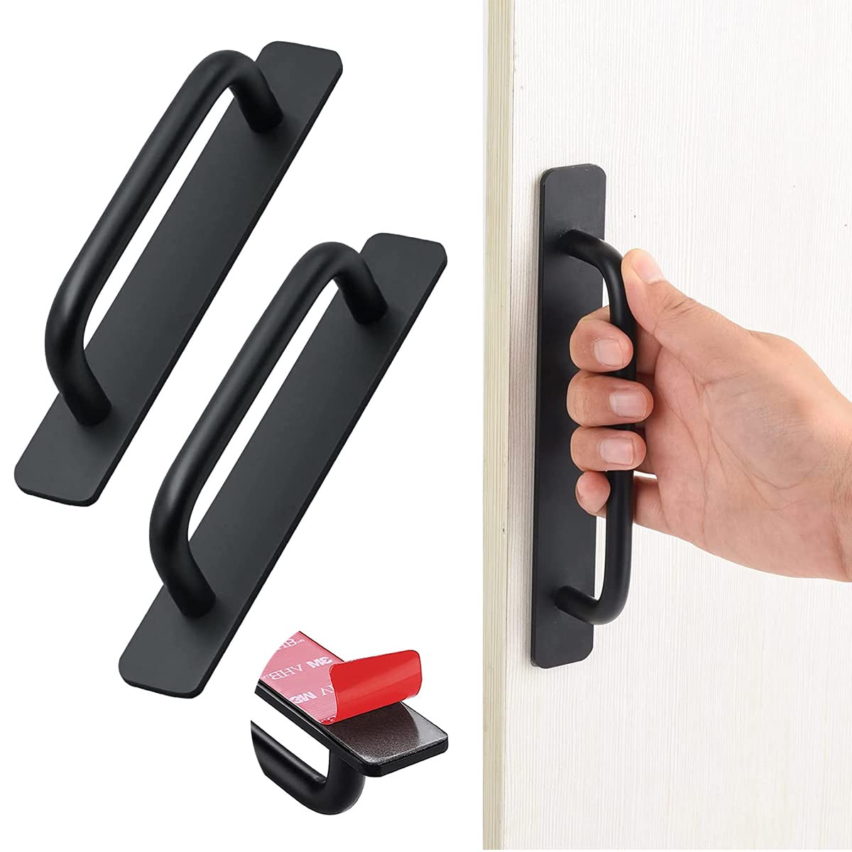 HASTHIP 2 PCS Adhesive Door Handle Cabinet Pulls,Aluminum Alloy Drawer Push Pull Handles for Kitchen Cabinet,Drawer,Window Sliding Closet, 5.8inch