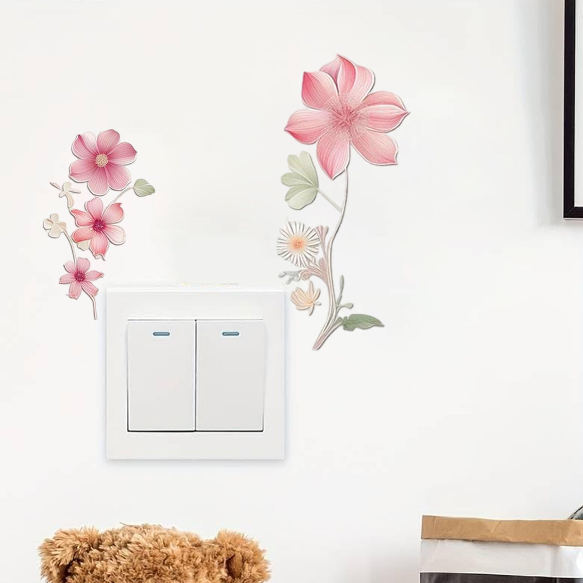 HASTHIP 3Pcs Wall Switch Decals Stickers Aesthetic Flower Wall Stickers for Home Decor Wall Decor 3D PVC Self-adhesive Flower Wall Switch Stickers Living Room Decor