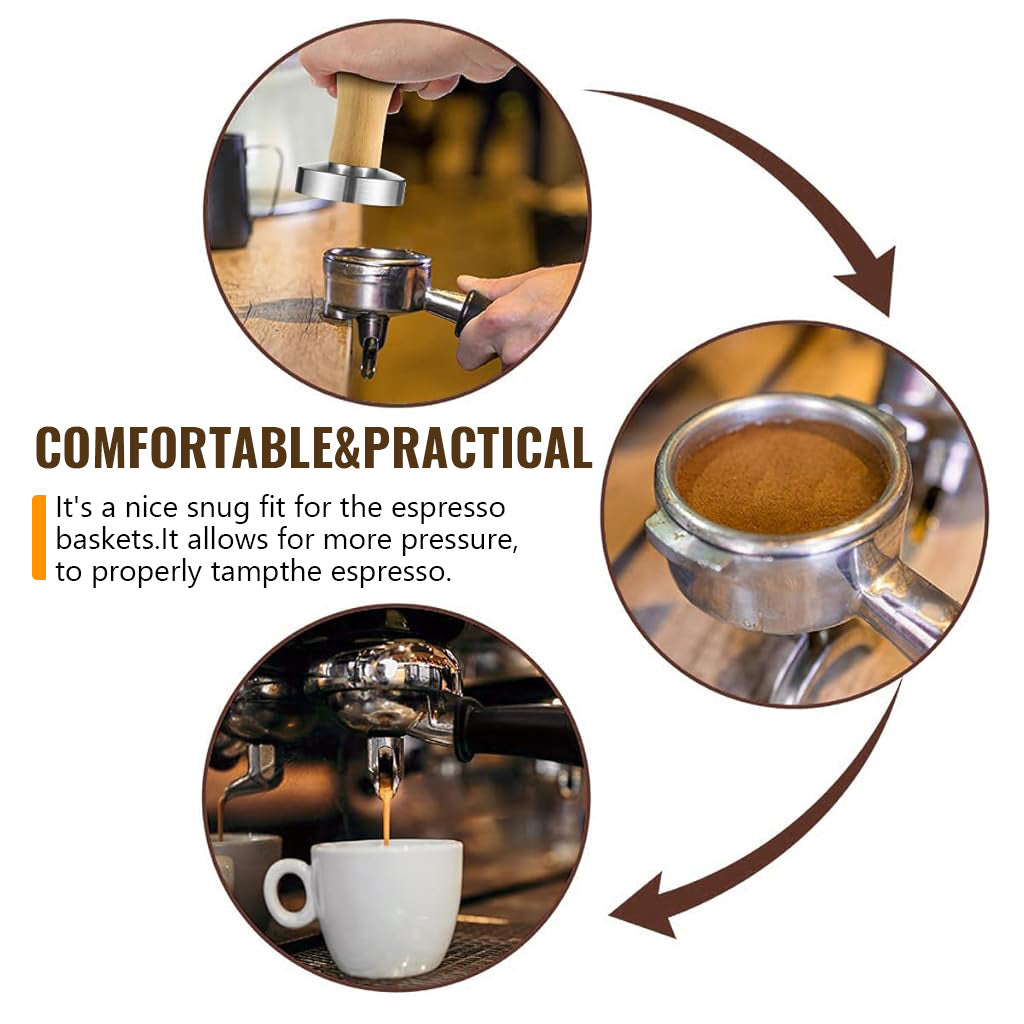 Supvox 51mm Espresso Tamper Heavy Duty Stainless Steel Barista Coffee Tamper Elegant Solid Wooden Handle Espresso Tamper Espresso Tamper Coffee Press Tool