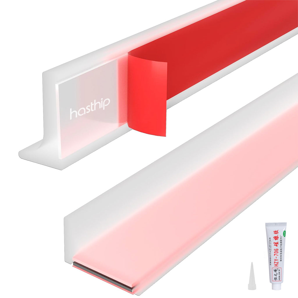 HASTHIP 59Inches Shower Threshold Water Dam Flexible Shower Water Guard Blocker Self-Adhesive Silicone Shower Water Dam Shower Splash Guard for Kitchen, Bathroom, Coming with Silicone Adhesive Glue