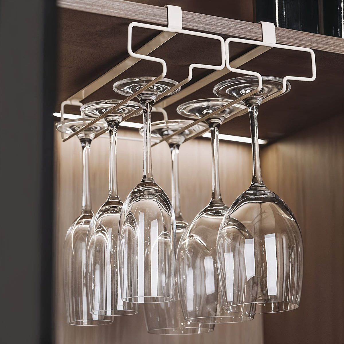 HASTHIP 2 Pack Wine Glass Rack Cup Upside Down Hanging Wine Glass Holder Organizer Hangers for Overhead Cabinet, Wall Mounted Stemware Hanging Wine Glasses Holder for Cabinet, Bar