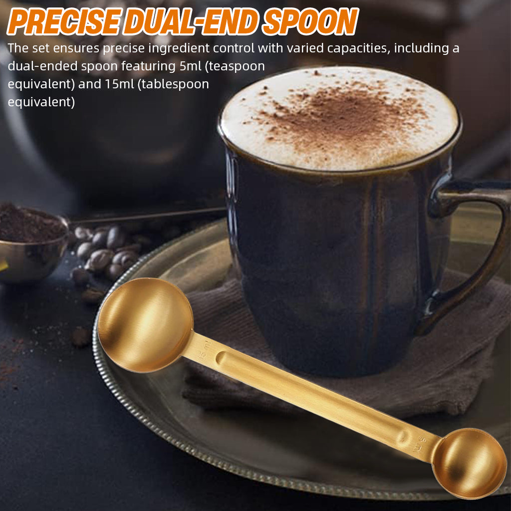Supvox 5ml /15ml/30ml Ground Coffee Scoops Set 2 in 1 Measuring Scoop with Intergated Sealing Clip Dual-end Food Grade Stainless Steel Measuring Spoons Kitchen Measuring Spoons for Baking, Cooking
