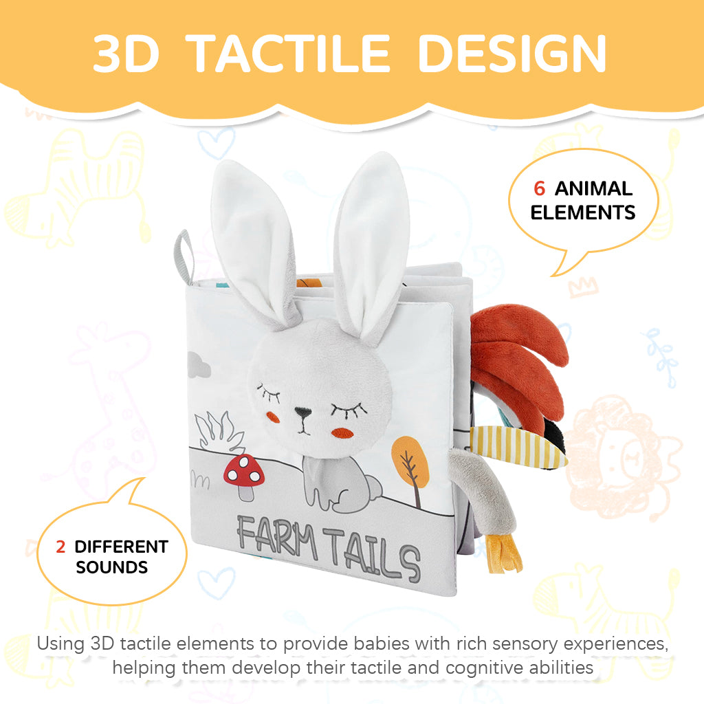 SNOWIE SOFT Baby Cloth Book Cartoon Grey Rabbit Toy Cloth Book Sensory Book Built in Squeaky Toy Baby Cloth Early Sensory Toy Book Sensory Book Gift Toy for Baby Toddler 3-12 Months
