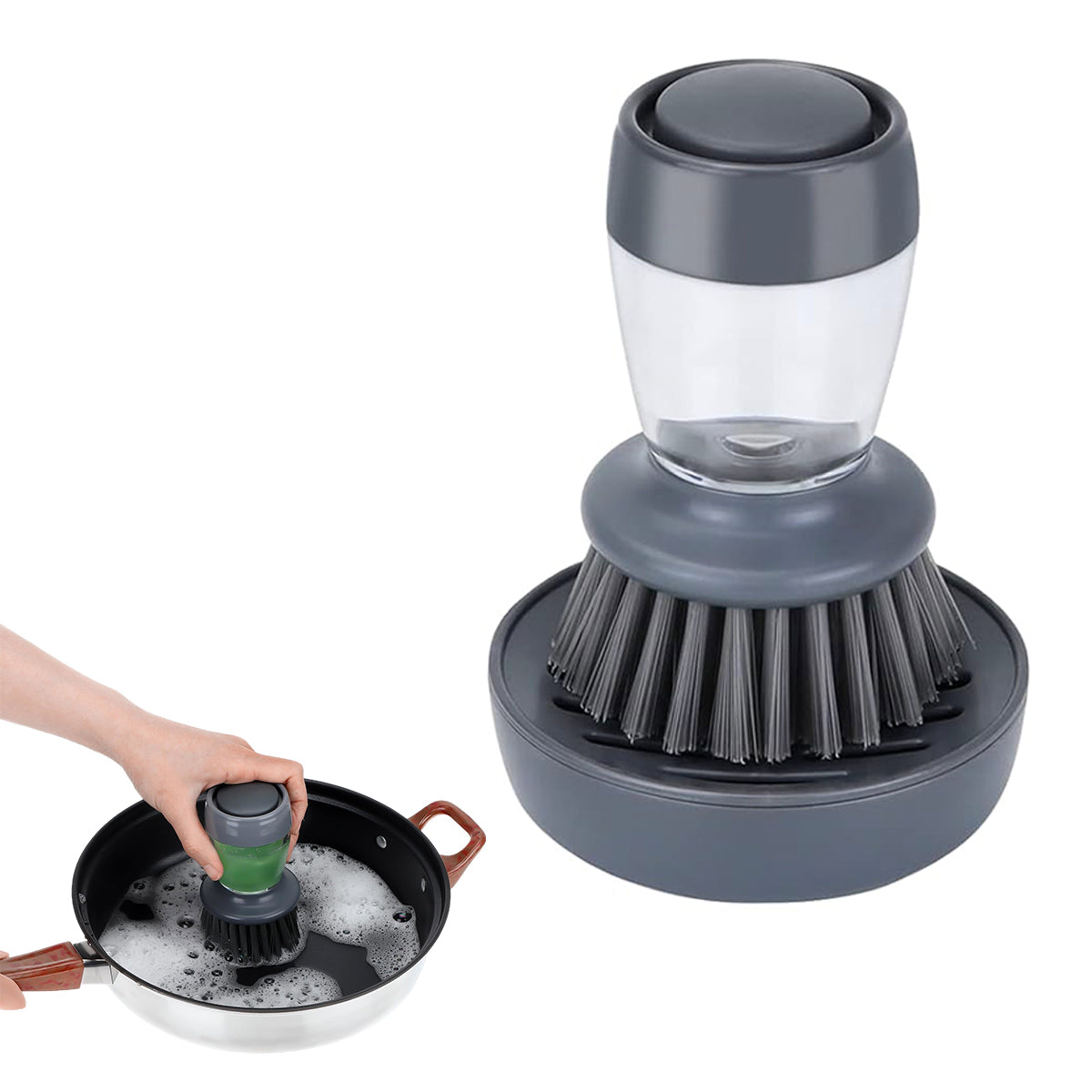 ZIBUYU Kitchen Pot Brush with Drip Stand, 2 in 1 Dish Scrub Bursh with Refillable Soap Dispenser Utility Hands-free Kitchen Dishwashing Cleaning Scrub Brush for Pot, Pan, Plates, Sink