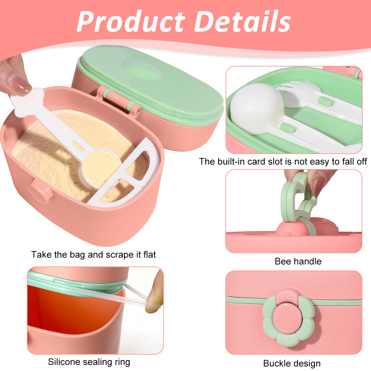 SNOWIE SOFT 600ml Baby Milk Powder Container with Spoon & Fork Anti-leak Travel Baby Formula Dispenser Cute Little Bee Handle Design Multiuse Food Containers Outdoor Baby Food Snack Box