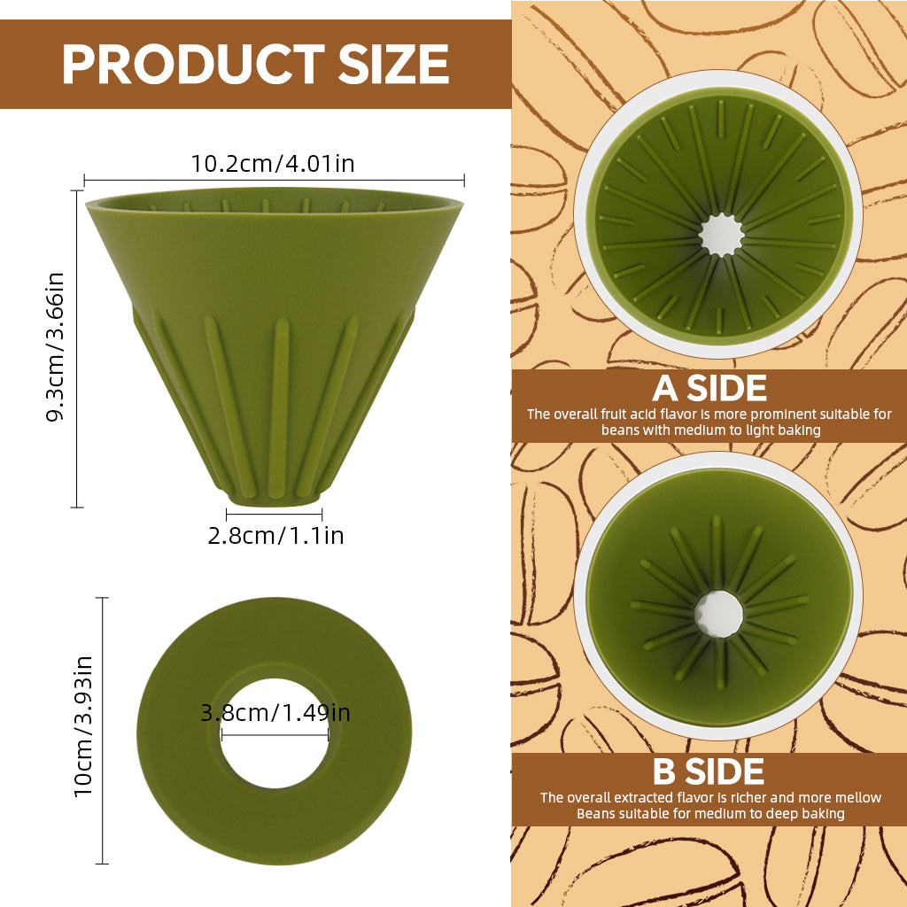 Supvox Coffee Dripper, Convertible Double Side Pour Over Silicone Coffee Dripper, Food Grade Silicone Reuseable Coffee Dripper Cone with Detachable Tray, 10.2cm Dia