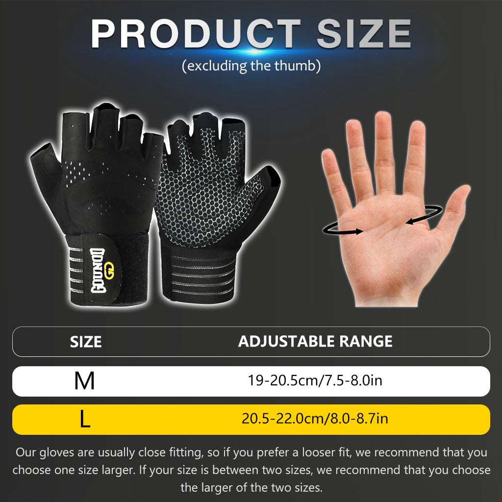 Proberos Fitness Gloves for Men Women Breathable Fingerless Gloves Anti-slip Padded Palm Design with Wrist Protection Sport Gloves Riding Gloves Workout Gloves, L