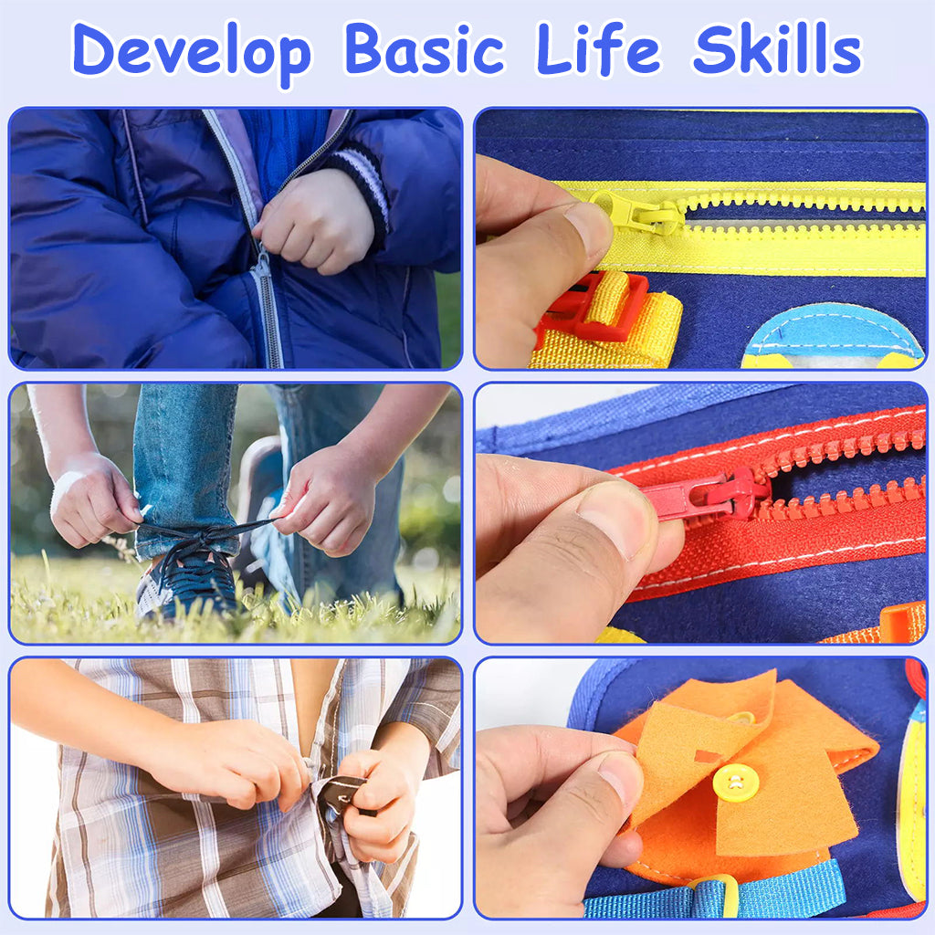 SNOWIE SOFT Cartoon Toddler Busy Board, Montessori Toys for Boys Girls 1 2 3 Year Old, Early Educational Activity Baby Sensory Toy with Learn to Lace, Zipping, Toy Develop Basic Skills for Travel