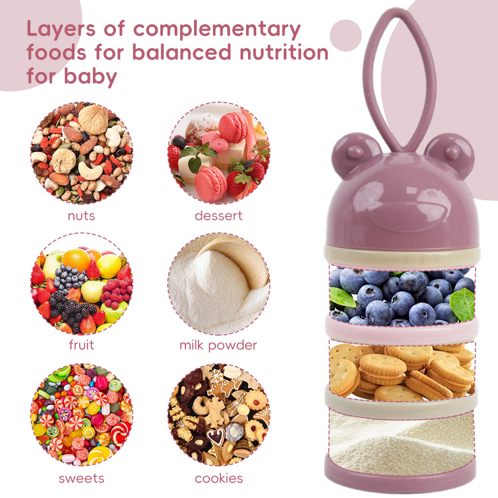 SNOWIE SOFT 2Pcs Baby Formula Container with Handle Stackable 3-Compartment Baby Milk Powder Dispenser Leaking Proof Baby Food Container Food Grade PP Baby Food Container for Milk Powder, Snacks