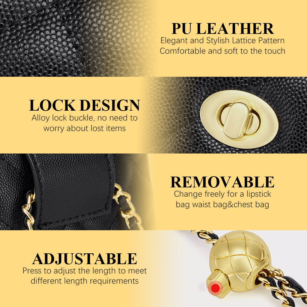 PALAY Mini Fanny Bag Chic PU Small Purse Bag Casual Waist Coin Bag Dechable Adjustable Chain Belt Design Fashion Piece Waist Purse Bag Gift for Women, 11x9cm