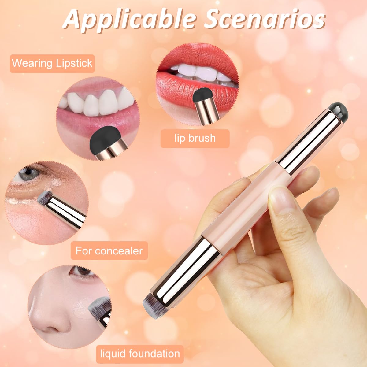 MAYCREATE Lipstick Silicone Brush 2 In 1 Lip Balm Silicone Applicator with Blending Brush Multifunctional Lipstick Brush Travel Makeup Tools for Lipstick, Lip Gloss, Concealer, Foundation, Pink