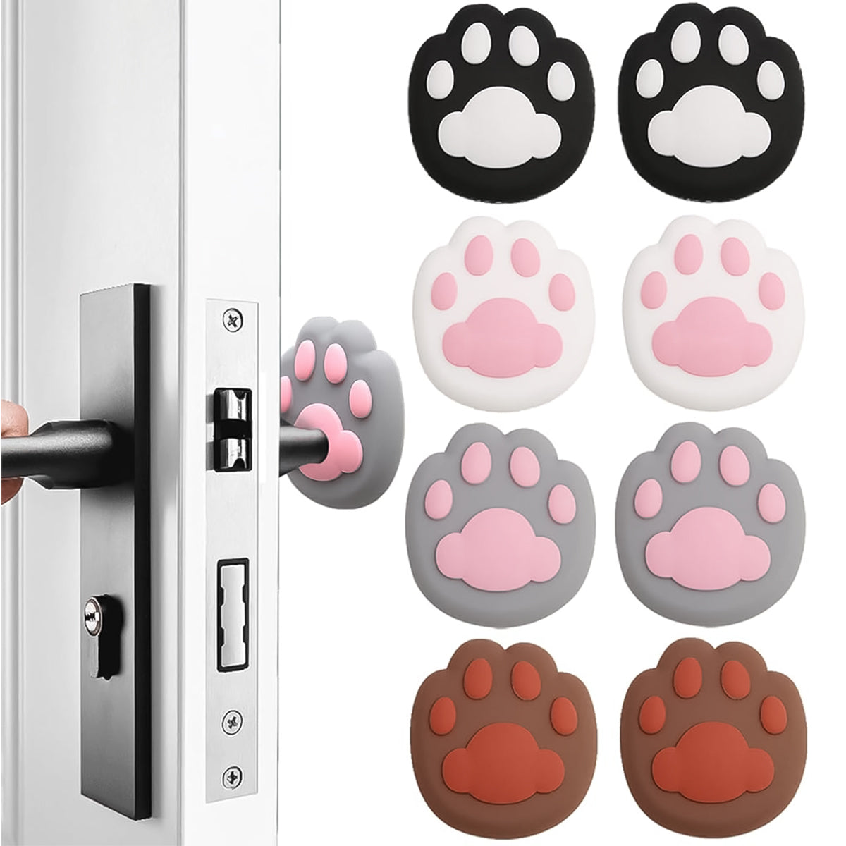 HASTHIP 8Pcs Rubber Door Stopper for Home 4-Color Cute Cat Palms Door Knob Stopper Decorative Wall Protectors Self Adhesive Door Stopper Silent Door Handle Pads for Bedroom, Bathroom, Kids Room