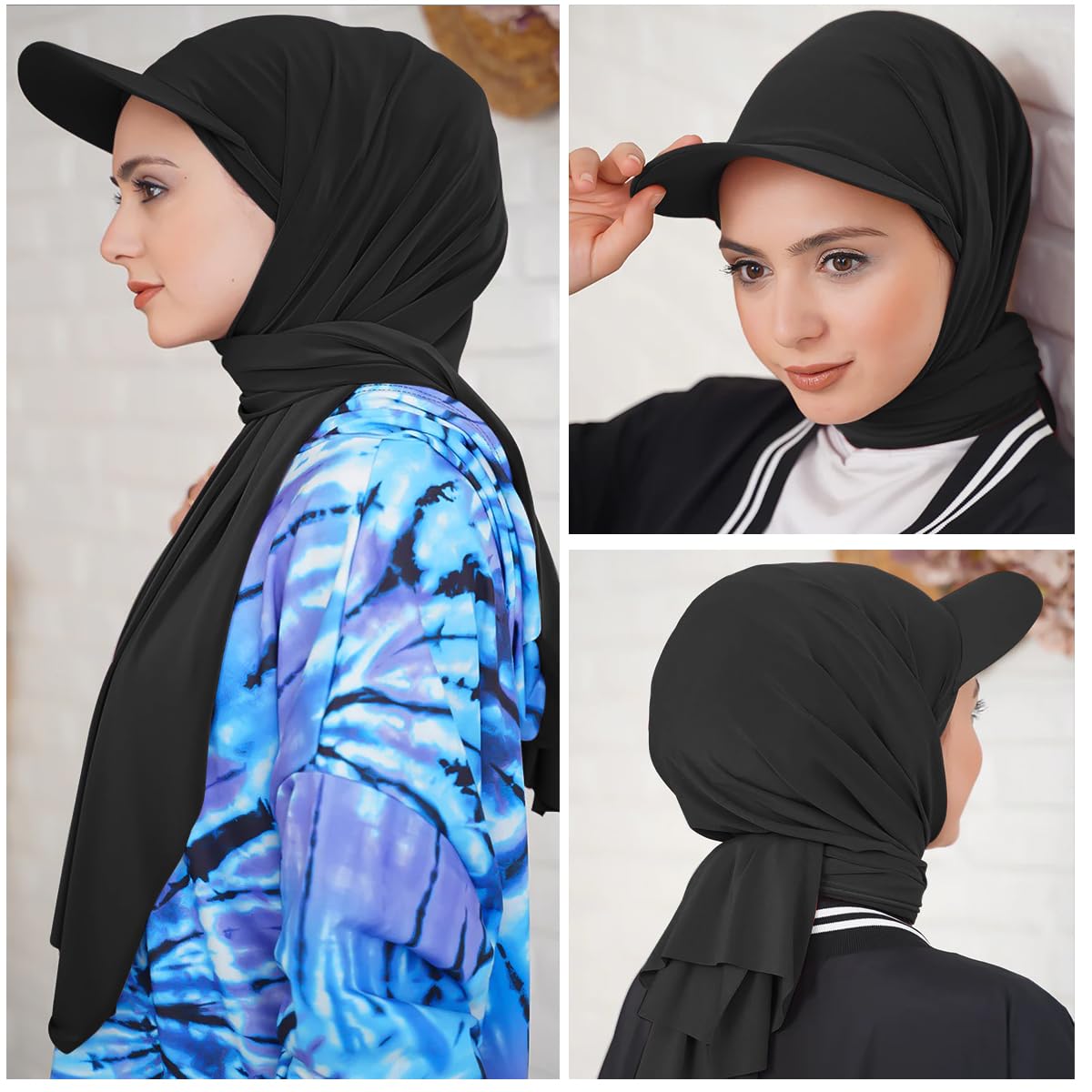 PALAY Hijab Fashion Sun Hat for Women Fashion Solid Color Wrap Up Hijab with Hat Brim Hijab Sun Visor Breathable Hijab Shawl, 62.99 x 22 Inches
