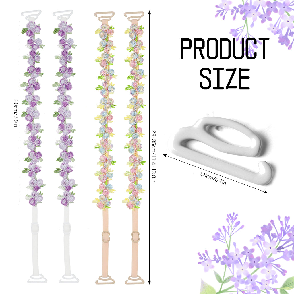SANNIDHI Bra Straps for Women Fancy Straps for Bra, 2 Pairs Embroidered Floral Bra Straps, 1.8cm Width Stretchy Adjustable Bra Strap Replacement for Off Shoulder Tops Dress Evening Dress