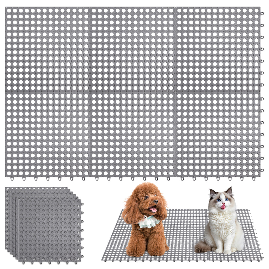 Qpets 6Pcs Pet Cage Mat for Dog/Cat/Rabbit, Plastic Pet Flooring Mat Cat Cage Mats Dog Litter Catcher Pads, Waterproof Non-Slip Floor Mats for Cats Dogs Bunny Easy to Clean Cage Pads (1Pcs 30*30CM)