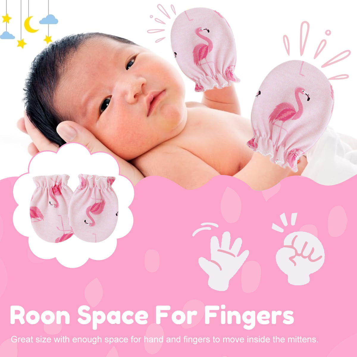 SNOWIE SOFT 6 Pairs Baby Scratch Mittens for 0-12 Months Baby Cute Newborns Mittens Soft Breathable Cotton Print Anti-Lost Elastic Cuff Baby Mittens Baby Shower Gift