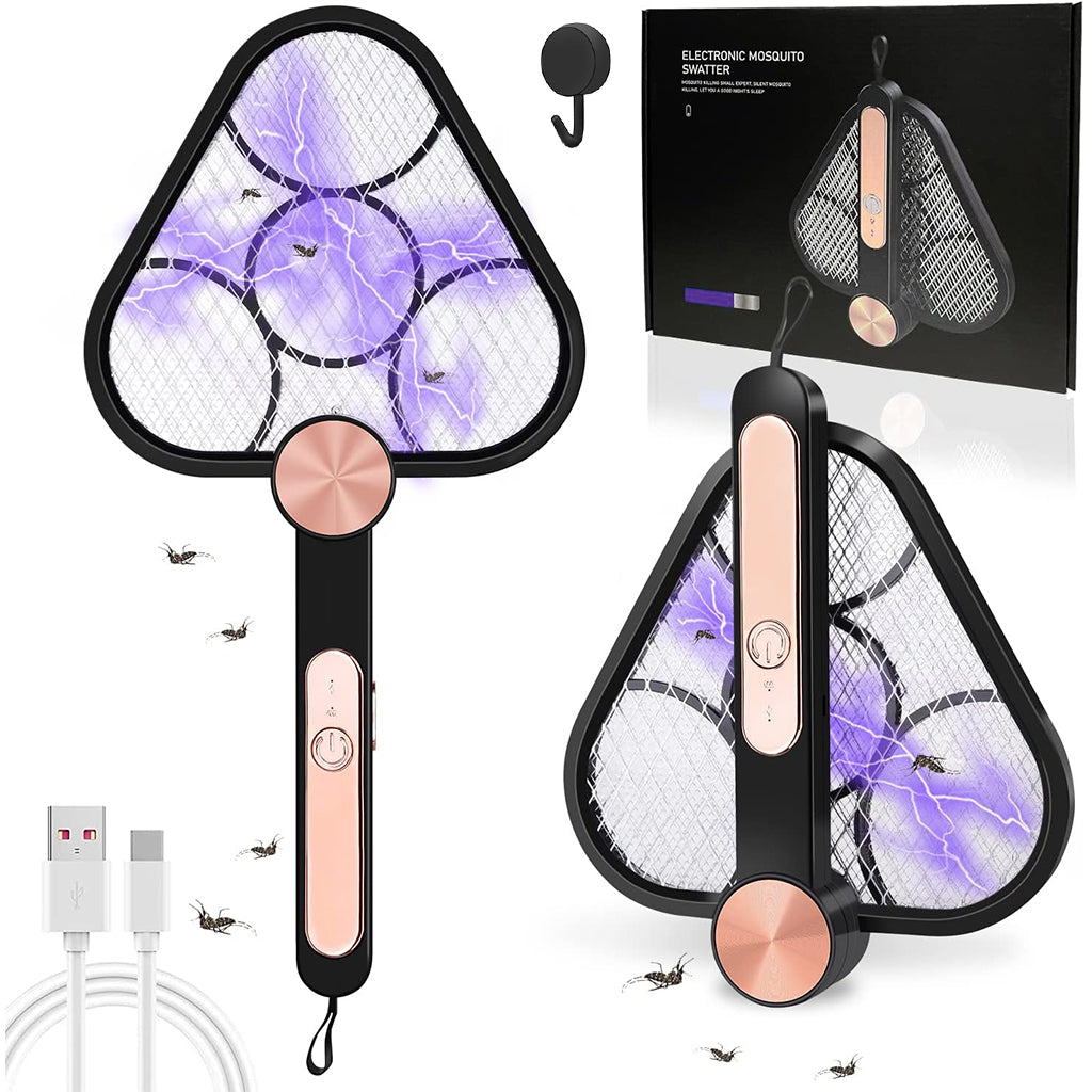 HASTHIP Mosquito Swatter with UV Light 2 in 1 Electric Mosquito Racket Mosquito Trap Lamp USB Rechargeable Mosquito Trap Lamp 180° Folding Handheld Mosquito Swatter for Indoor Outdoor Camping
