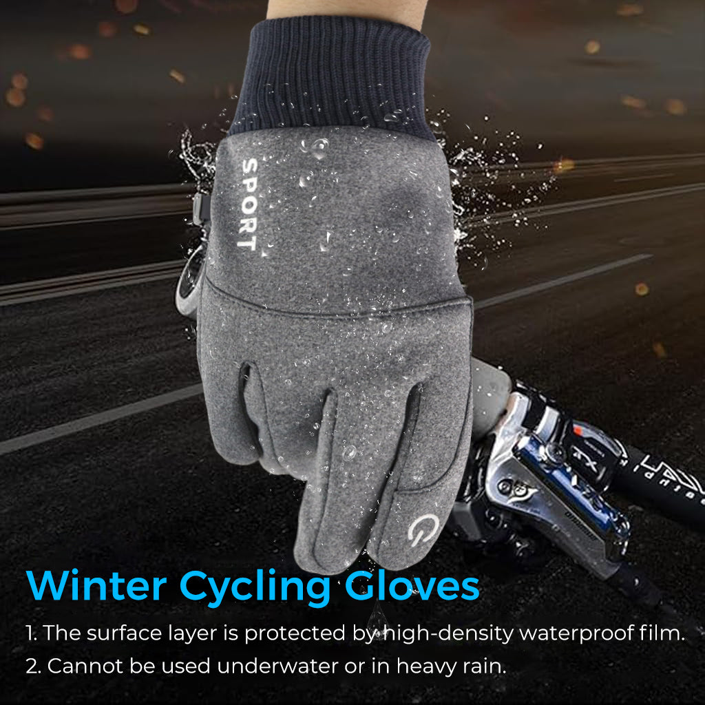 ZIBUYU Grey Cycling Gloves, Warm Winter Gloves, Water-Repellent, Touchscreen Gloves, Windproof Running Gloves, Non-Slip for Men and Women, for Running, Cycling, Climbing, etc
