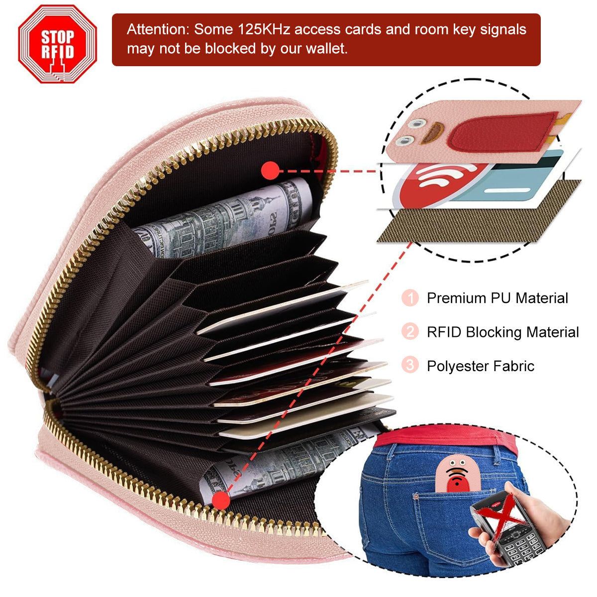 PALAY Girls Card Bag Travel Card Holder with 10 Compartments Wallet Organizer Bag Zipper Pouch PU Cartoon Penguin Zipper Card Bag RFID Blocking Travel