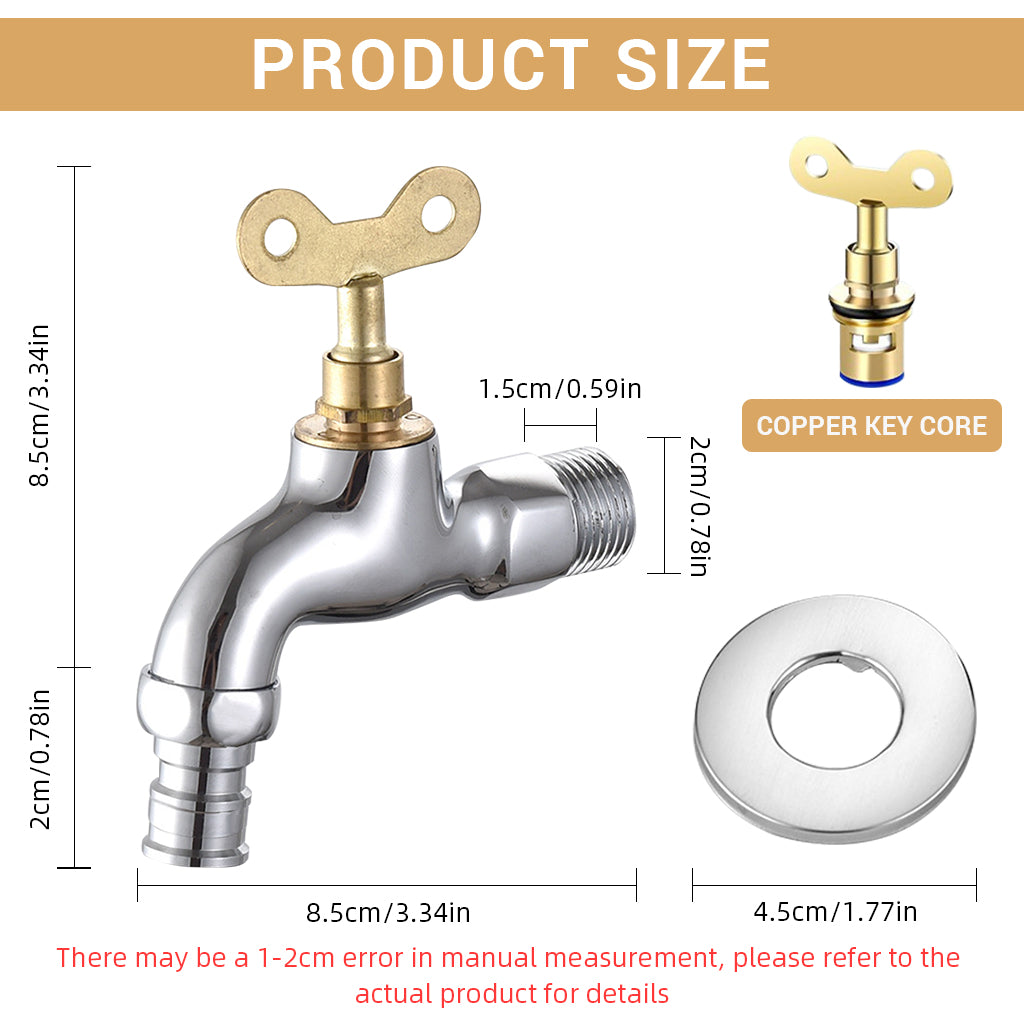HASTHIP Lockable Faucet Zinc Alloy Rugged Faucet with 2 in 1 Key Water Valve Outdoor Security Key Lock Faucet Prevent Water Theft Universal 1/2'' Thread Water Faucet for Outdoor Spigots