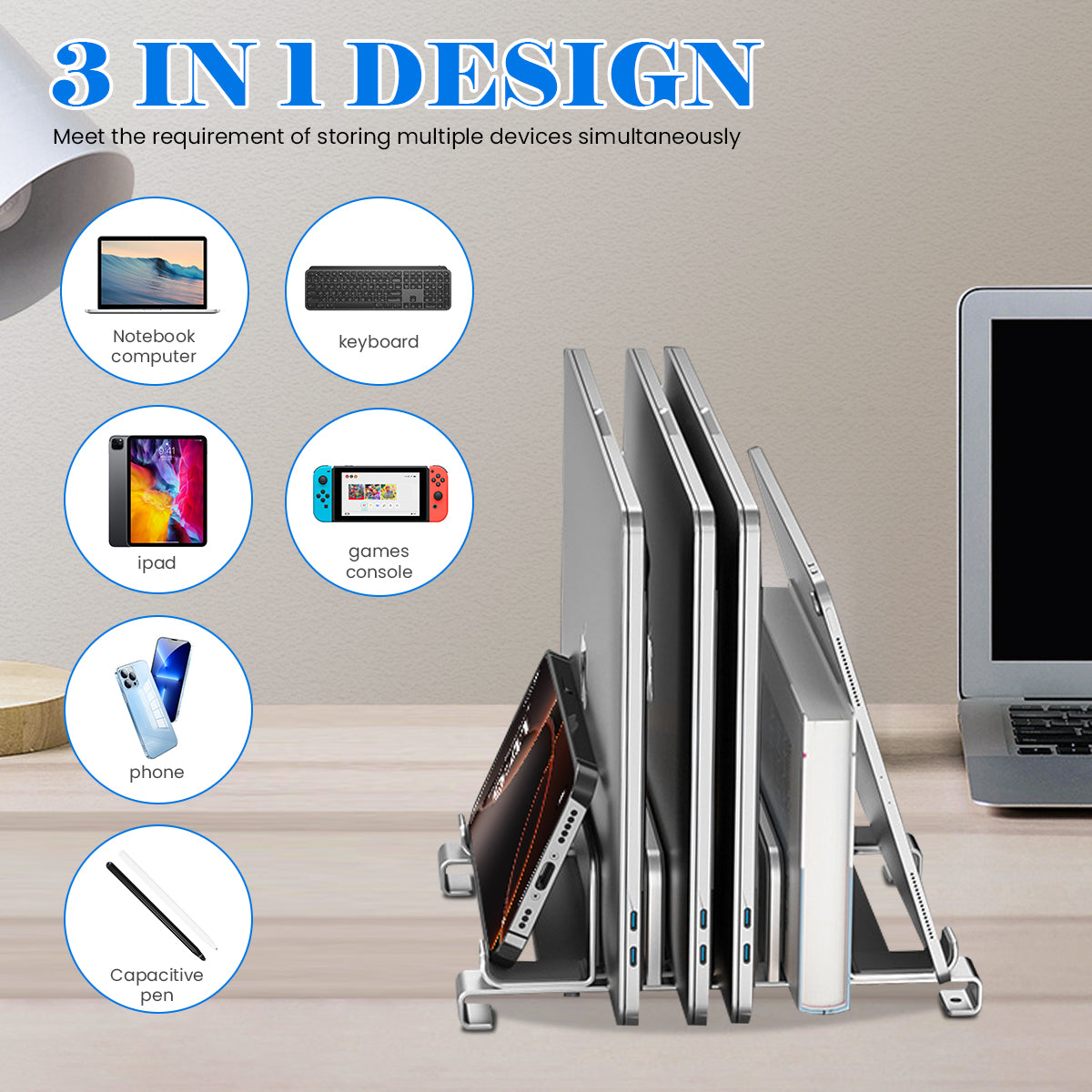 ZORBES® 3 Slot Vertical Laptop Stand, Metal Computer Stand Base,