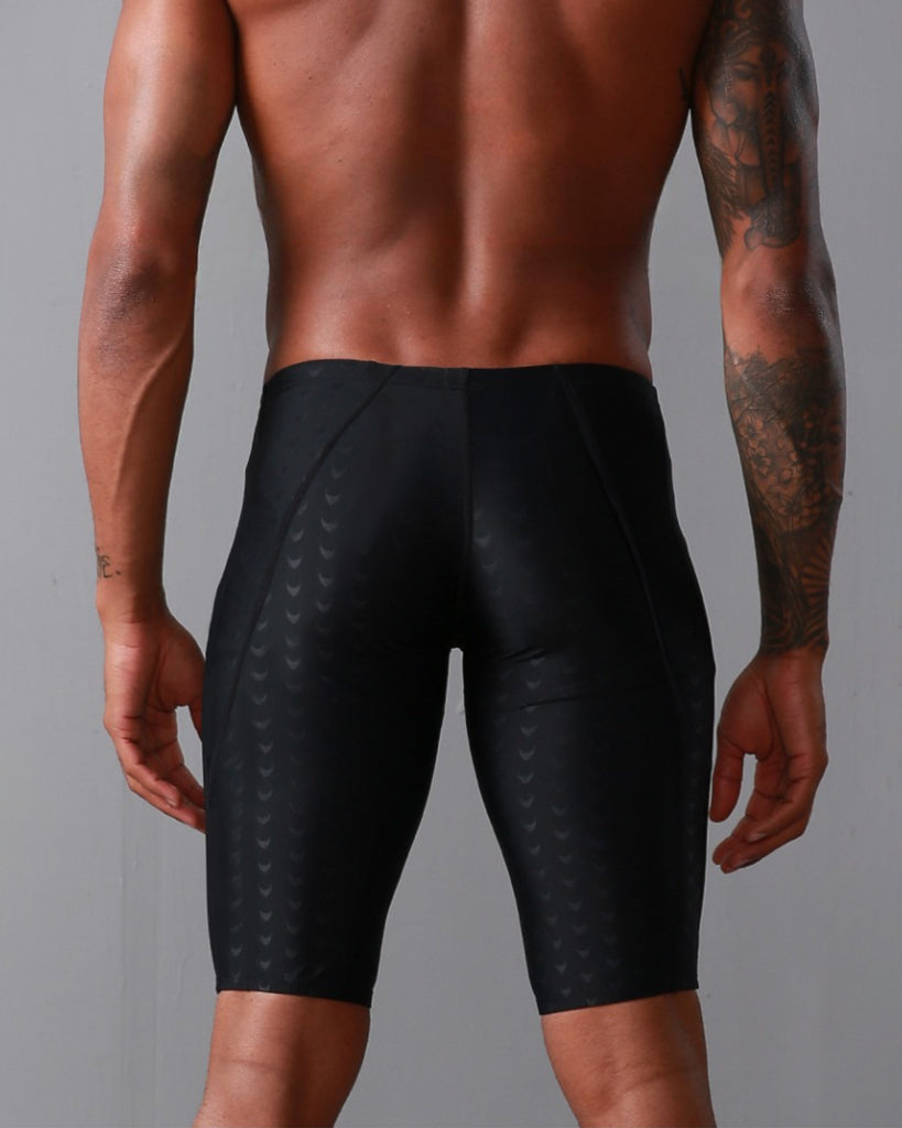 Proberos Men's Swimming Trunks - Quick Dry, Stretchy Polyester with Compression Fit, Close-Fit Swim Shorts for Training, Beach & Pool (XL, Black)