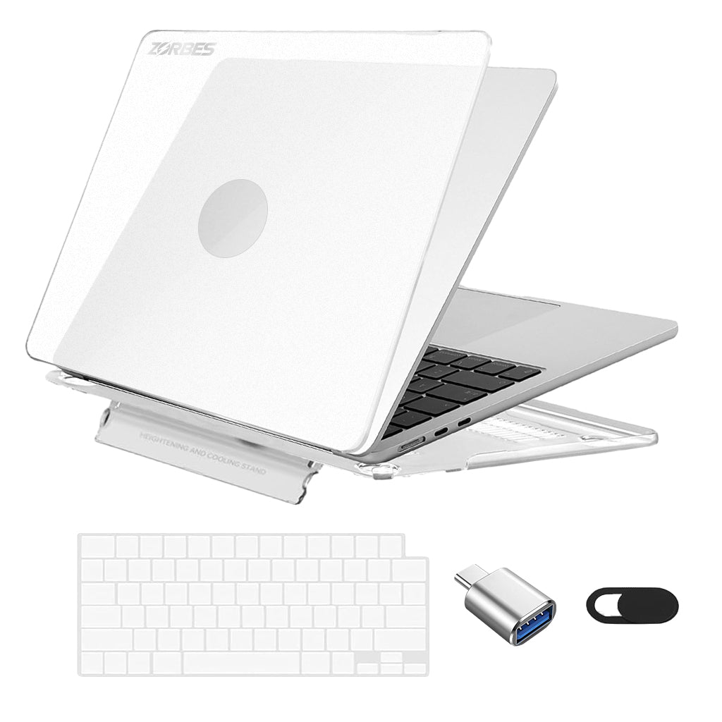 ZORBES Laptop Case for MacBook Air 13.6 inch 4 in 1 Accessories Kit with Keyboard Cover, Lens Privacy Shield, USB C Adapter Sleek Transparent Laptop Case for MacBook Air 13.6 inch A3113 M3/ A2681 M2