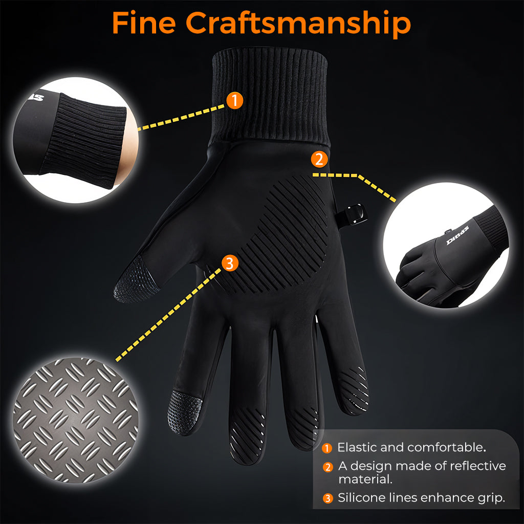 ZIBUYU® Hand Gloves for Winter, Black Cycling Gloves, Water-Repellent, Touchscreen Gloves, Windproof Running Gloves, Non-Slip for Men and Women, for Running, Cycling, Climbing