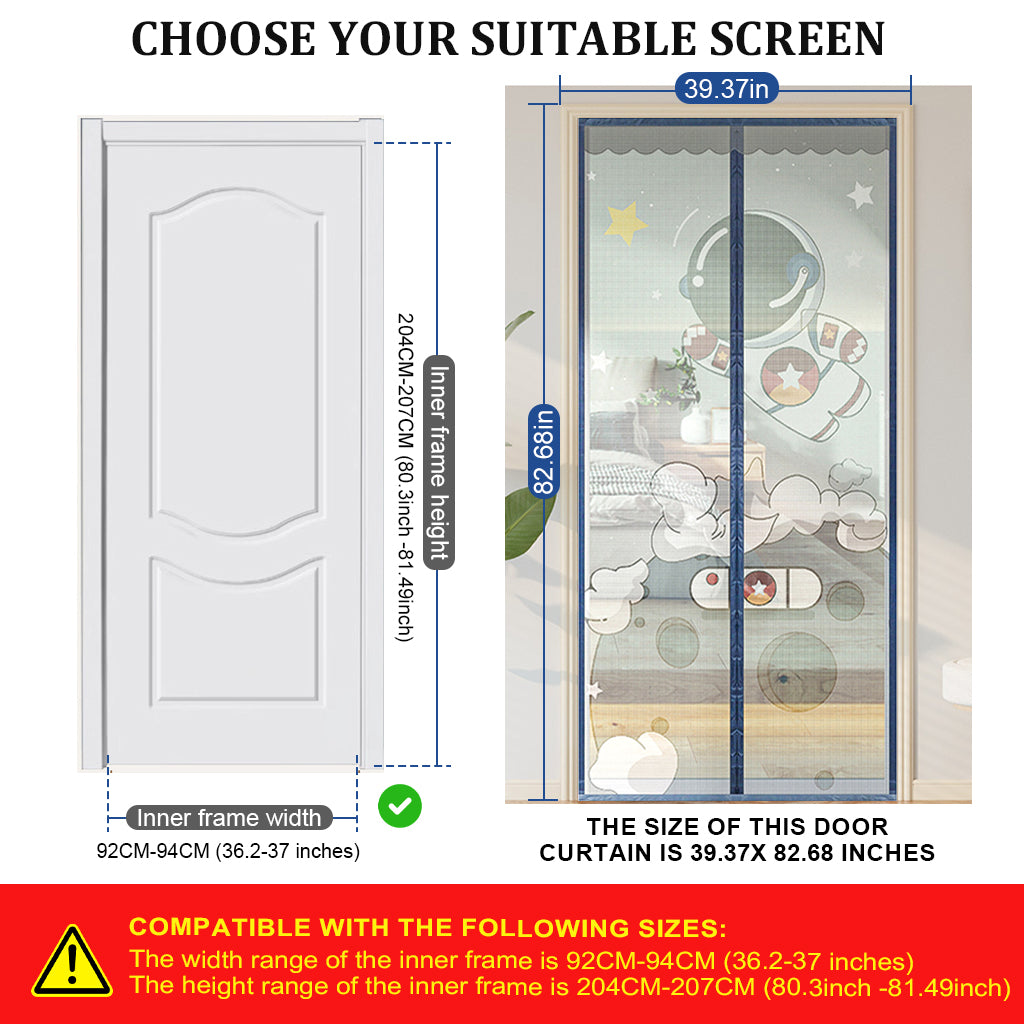 HASTHIP Screen Door Mesh 39.37x 82.68 Inches Fashion Cartoon Mesh Screen Door Mosquito Proof Self Sealing Door Room Partition Screen Removable Hook and Loop Mesh Screen Door