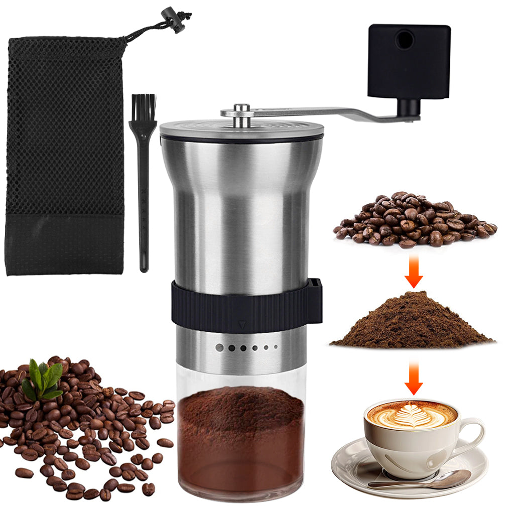 Supvox Manual Coffee Bean Grinder Stainless Steel Burr Hand Coffee Grinder Hand Crank Coffee Mill Adjustable Grind Settings Portable Coffee Grinder 25g Coffee Bean Capacity