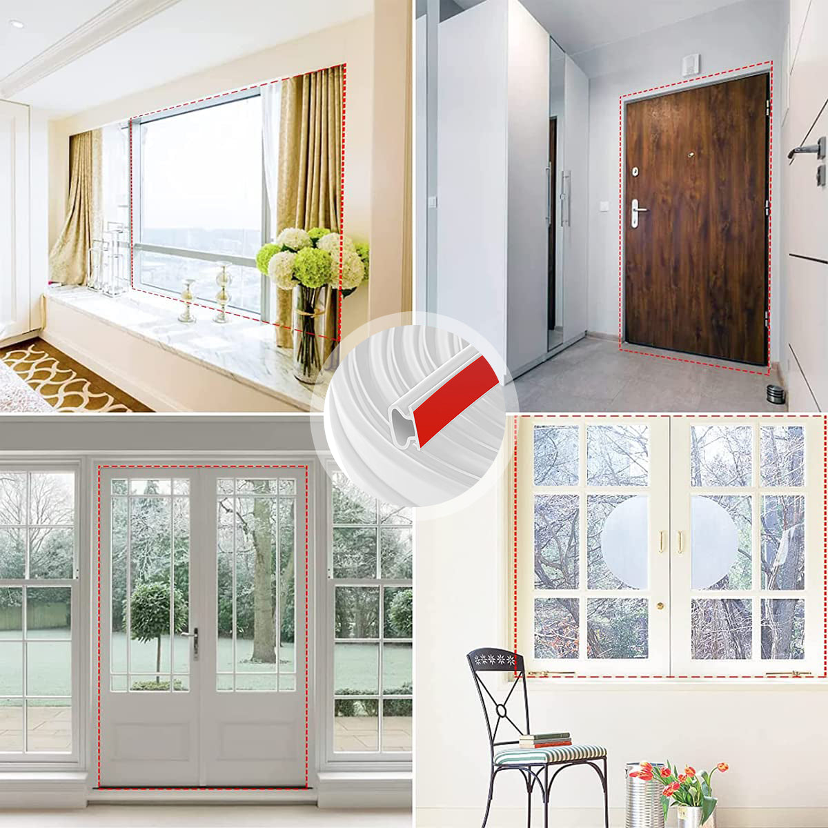 HASTHIP 19.69ft Door Seal Strip Self Adhesive Door Frame Seal Strip Cushioning Hollow Out Door Seal Strip Cuttable Door Seal Strip Noise Reduction Door Frame Seal Strip, White