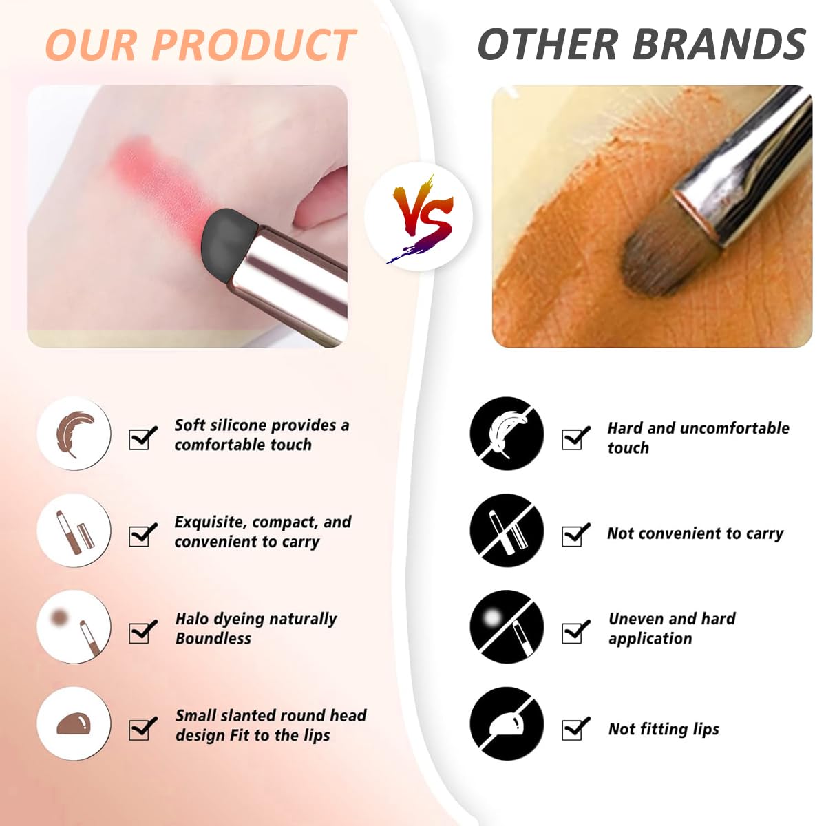 MAYCREATE Lipstick Silicone Brush 2 In 1 Lip Balm Silicone Applicator with Blending Brush Multifunctional Lipstick Brush Travel Makeup Tools for Lipstick, Lip Gloss, Concealer, Foundation, Pink