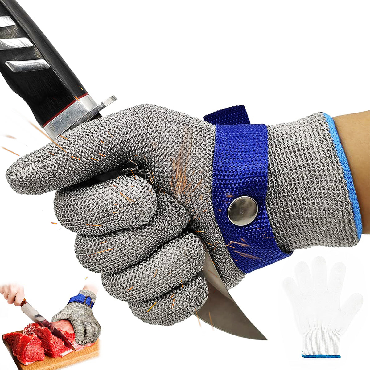 HASTHIP 1Pcs Work Gloves Stainless Steel Mesh Glove Anti-Cut Work Gloves Stainless Steel Mesh Glove Puncture Proof Safety Glove for Fish Handling, Meat Processing, Metalworking, Gardening