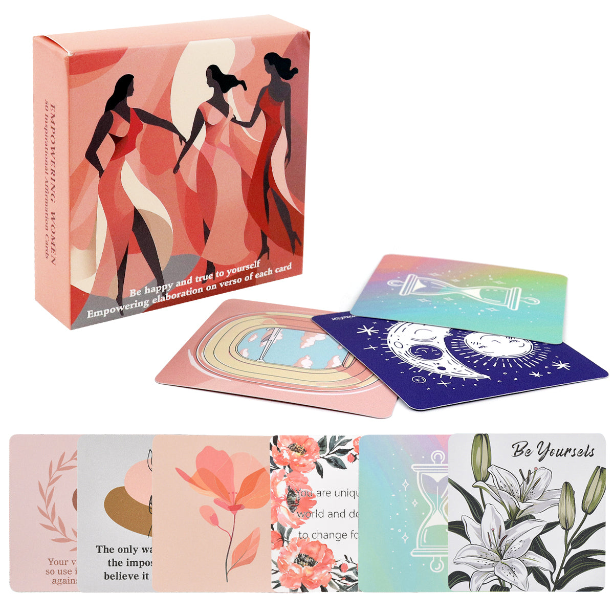 HASTHIP Positive Affirmations Cards for Women - 50 Mindfulness Cards with Affirmations and Inspirational Quotes - Motivational Cards, Meditation Cards, Gift for Women