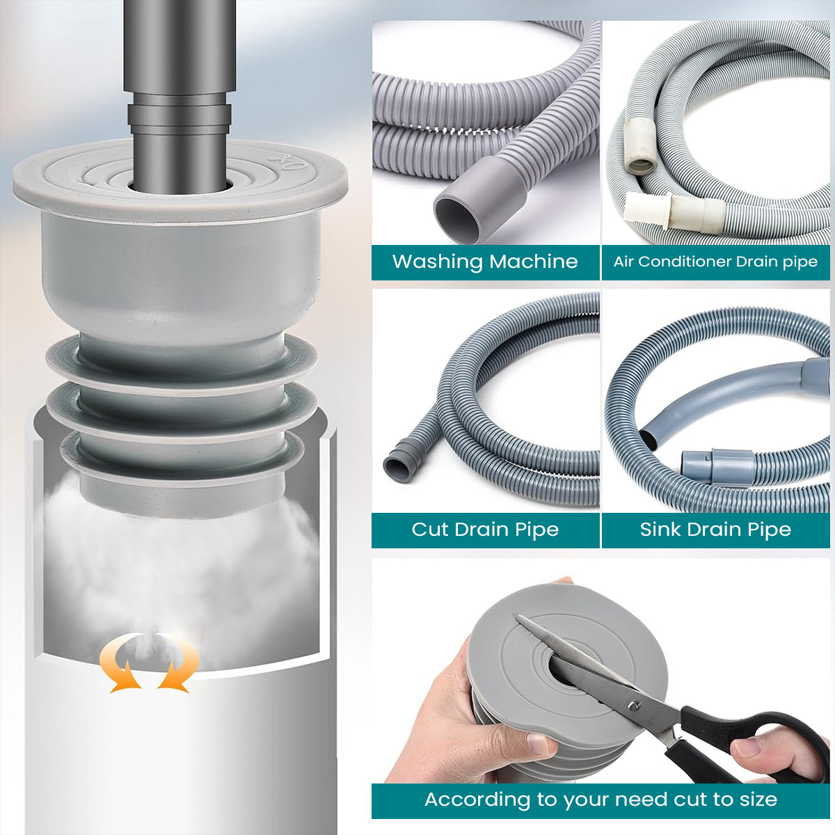 Supvox Kitchen Sewer Plug,  Anti-odor Leakproof Silicone Sewer Plug,  Universal Variable Silicone Sewer Plug for Kitchen Sewer Pipes, Bathroom, Variable Size Cuttable Design