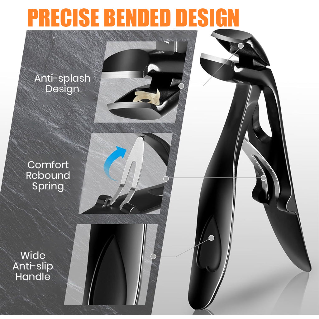 MAYCREATE Nail Clipper for Seniors Toe Nail Clipper and Nail Filer Thick Nail Clipper Stainless Steel Bended Wide Open Clipper Spring Loaded Design Travel Nail Clipper Set with Storage Box