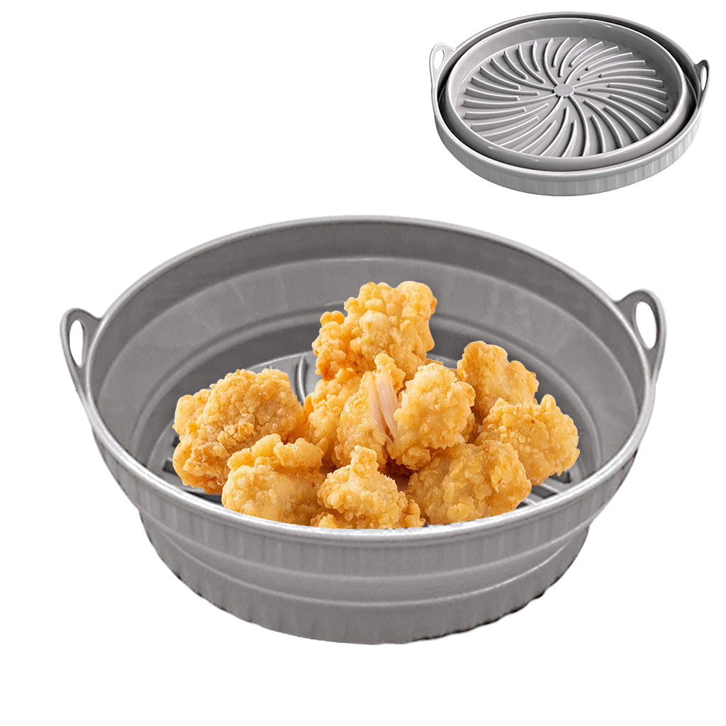 Supvox Air Fryer Silicone Pot 7.9'' Non-Stick Silicone Air Fryer Liner, Reusable Silicone Liners for Air Fryer, Folding Round Air Fryer Oven Pot Foodgrade Silicone Air Fryer Liners with Handles, Grey