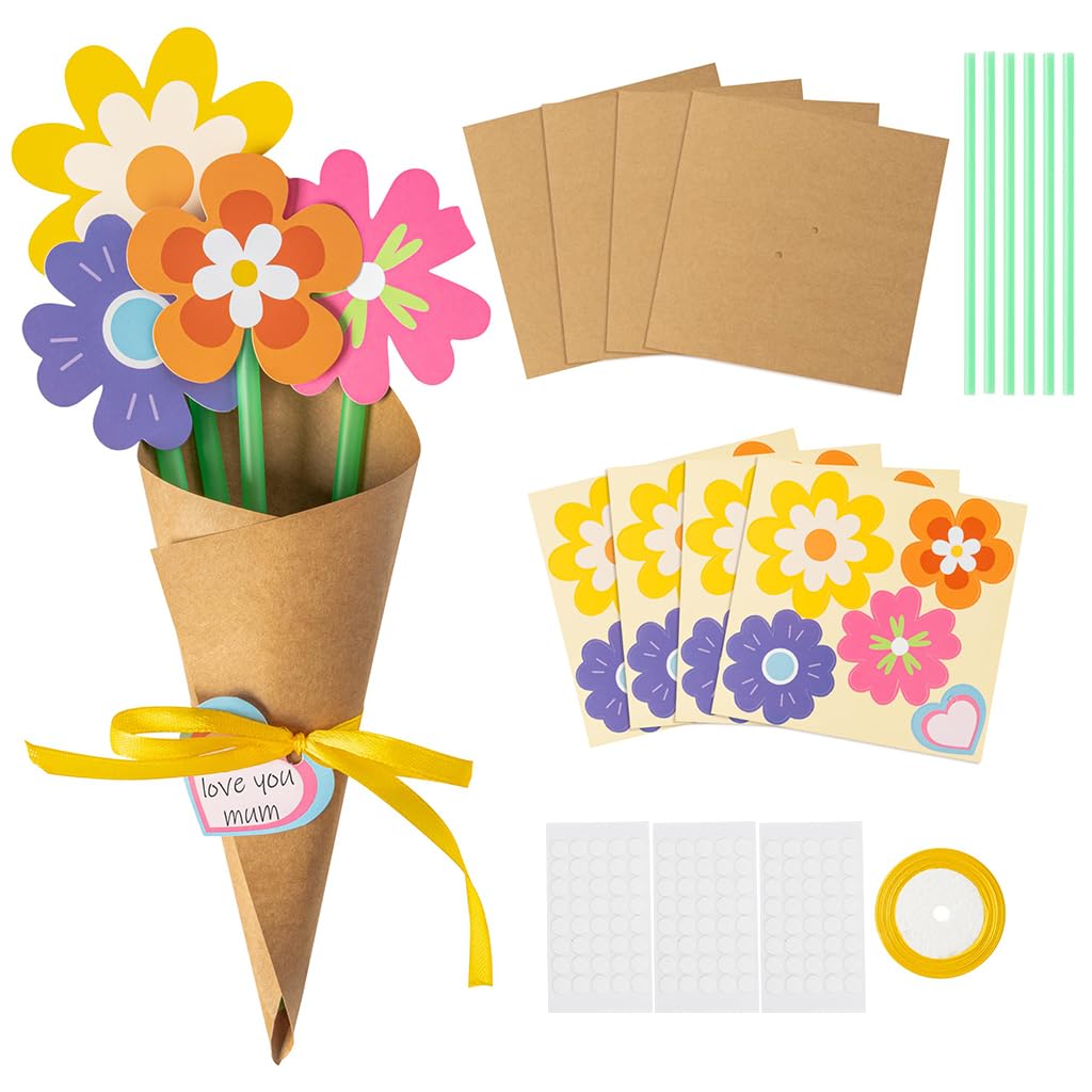 PATPAT DIY Paper Art Flower Bouquet Material Kit 24Pcs Color Paper Flower Bouquet Handmade DIY Material Kit Kindergarten Handmade Crafting Education DIY Craft Paper Kit Art Crafting Supplies
