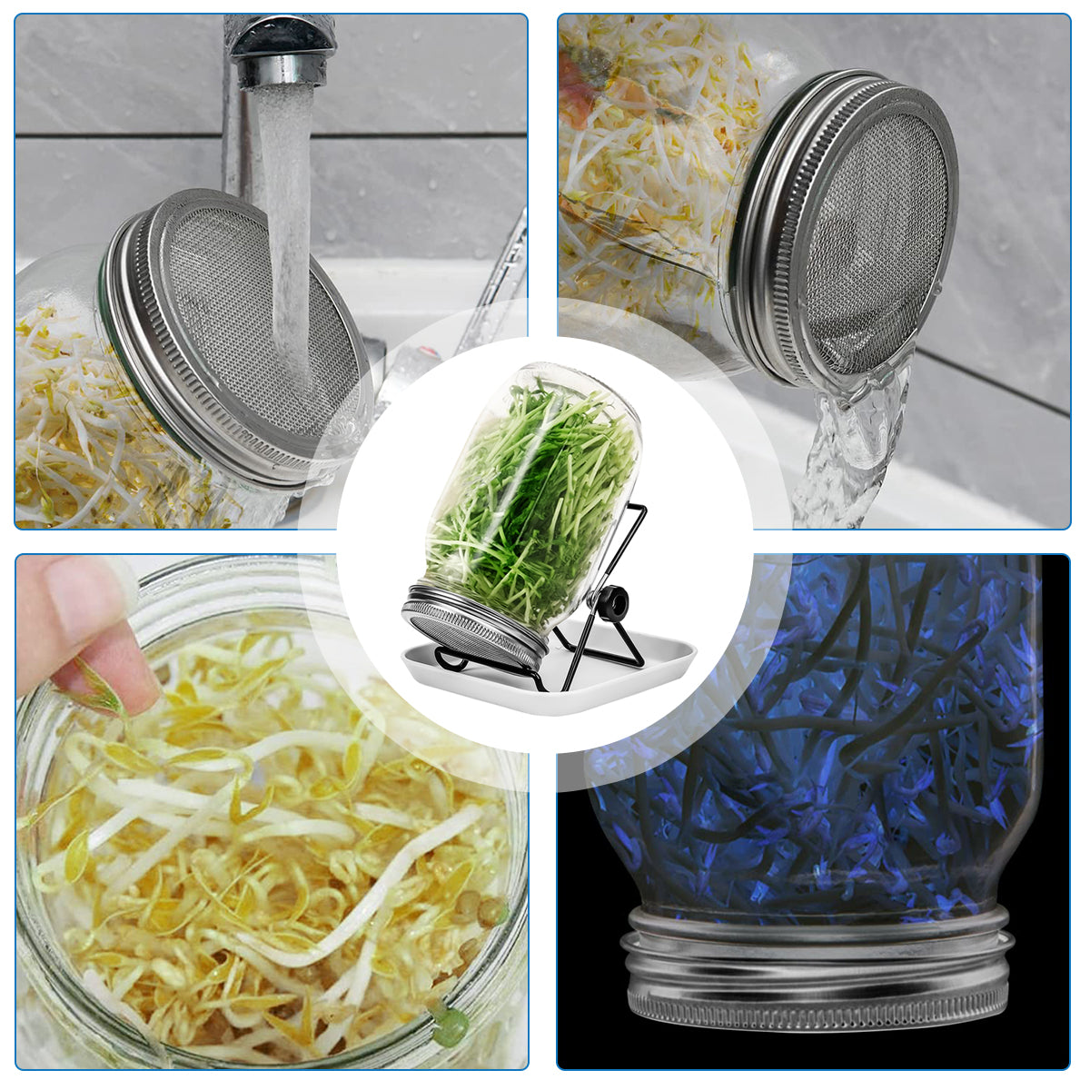 HASTHIP® Seed Sprouting Jar with Lid 32Oz Glass Sprouting Mason Jar with Shading Sleeve Ventilation Stainless Steel Mesh Lid Reuseable Glass Sprouting Mason Jar for Edible Sprouts, Mung Beans, Lentils
