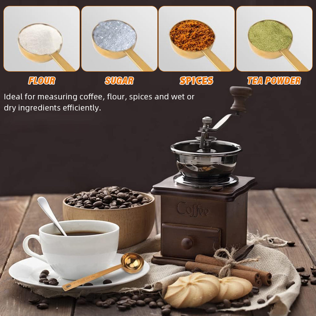 Supvox 5ml /15ml/30ml Ground Coffee Scoops Set 2 in 1 Measuring Scoop with Intergated Sealing Clip Dual-end Food Grade Stainless Steel Measuring Spoons Kitchen Measuring Spoons for Baking, Cooking