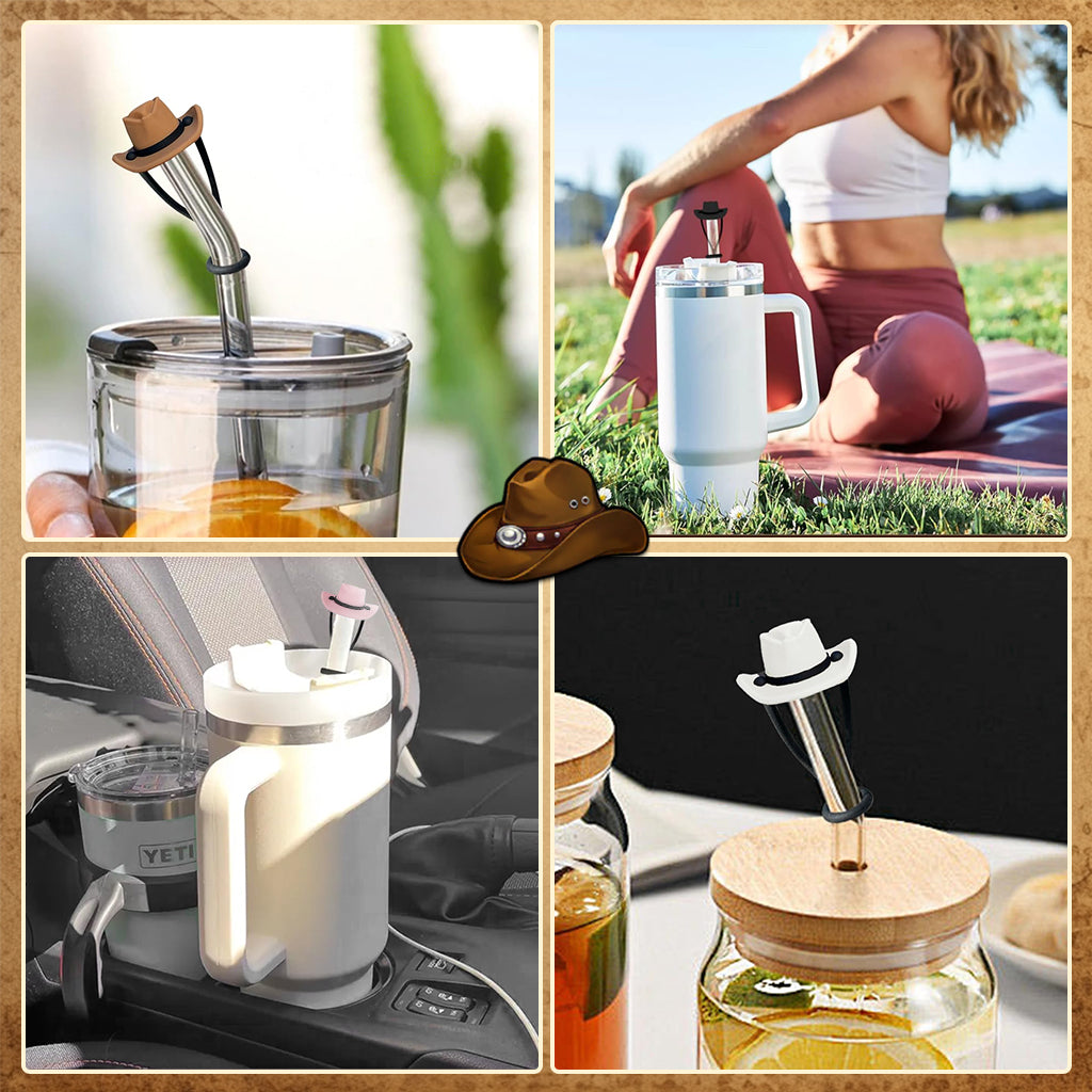 HASTHIP Cowboy Hat Straw Caps 4-Color Creative  Cowboy Hat Straw Caps for  Stanley 30&40 Oz Cups Cartoon Silicone Straw Covers Universal 10mm Straw Covers for Glass Straws, Stainless Steel Straws