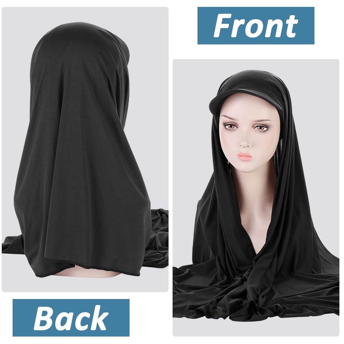 PALAY Hijab Fashion Sun Hat for Women Fashion Solid Color Wrap Up Hijab with Hat Brim Hijab Sun Visor Breathable Hijab Shawl, 62.99 x 22 Inches