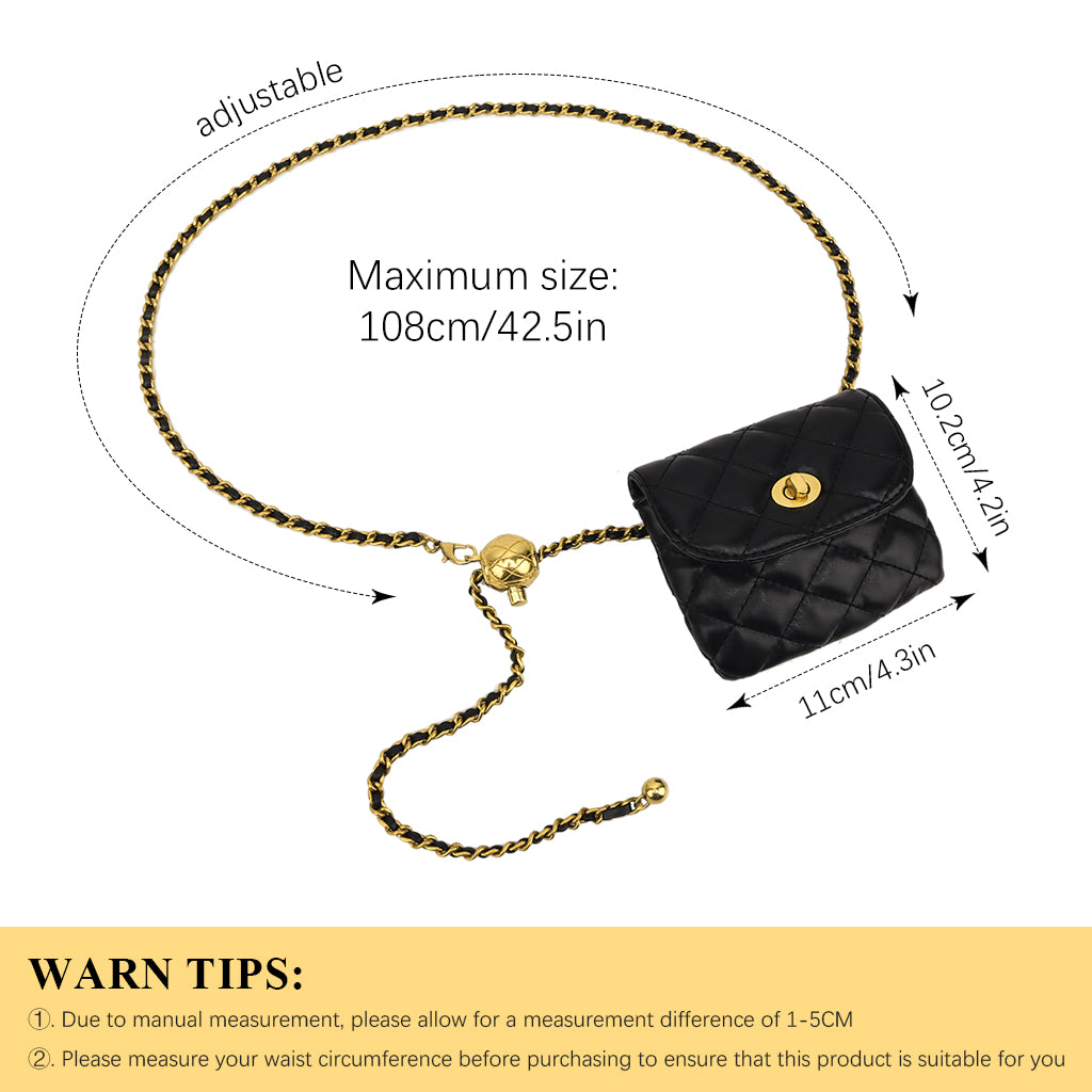 PALAY Mini Fanny Bag Chic PU Small Purse Bag Casual Waist Coin Bag Dechable Adjustable Chain Belt Design Fashion Piece Waist Purse Bag Gift for Women, 11x9cm