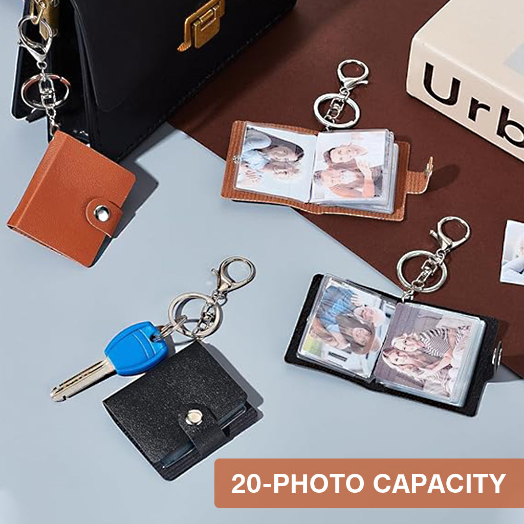 HASTHIP 2 Pack 2 inch Leather Mini Photo Album Keychain, Valentine Photo Storage with Keychain Pocket Photo Album Keychain - Gift Idea for Father's Day, Birthdays, Anniversaries